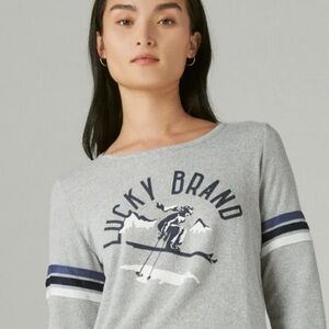 Lucky Brand Gray Ski Graphic Pullover  Top S Small